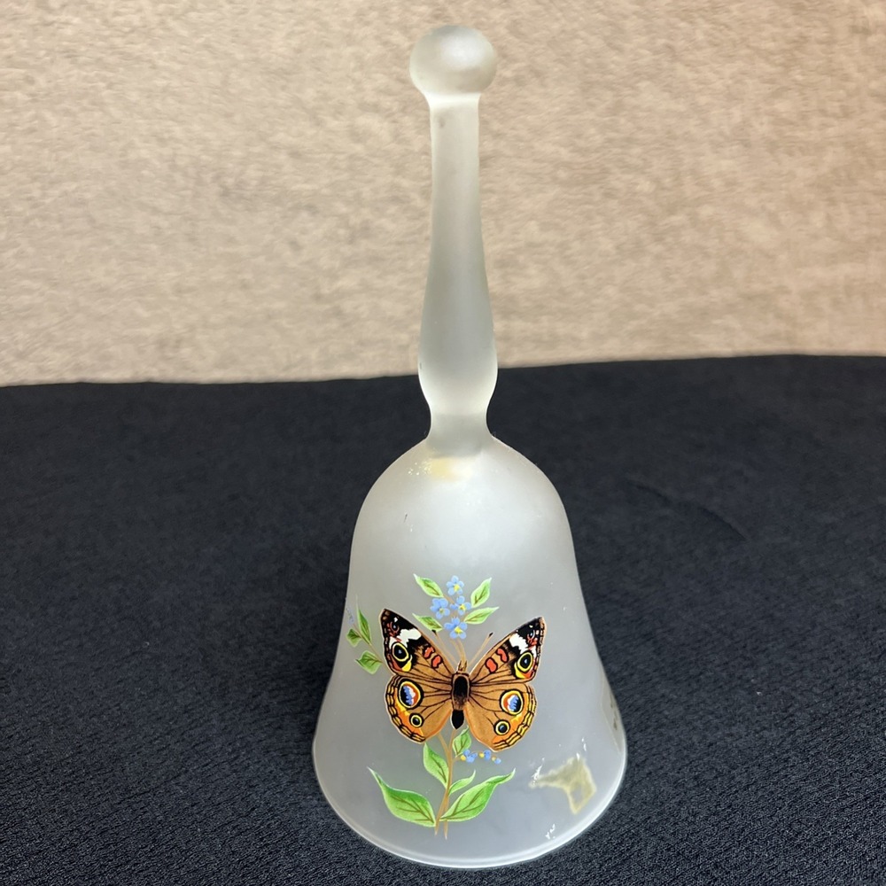Vintage Viking USA Frosted Glass Butterfly Bell With Clapper